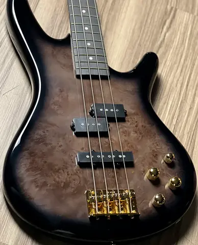 Stunning 4-String Ibanez Electric Bass Guitar - Sunburst Burl Top, Gold Hardware perfect condition