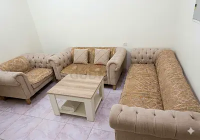 4-Piece Beige Chesterfield Sofa Set with Coffee Table