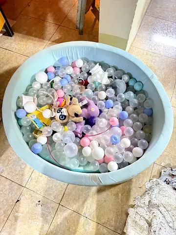 Light Blue Baby Ball Pit with Assorted Play Balls and Toys