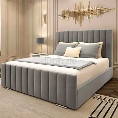 Upholstered Grey Queen/King Bed Frame with Padded Headboard