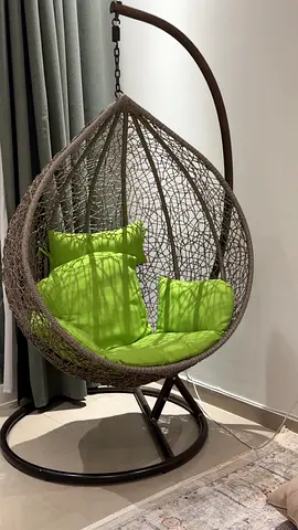 Egg-shaped Hanging Rattan Swing Chair with Stand and Green Cushions from ACE still clean and new