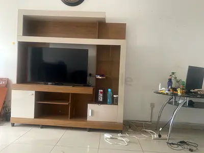 Wooden TV Entertainment Unit with Shelves - Good Condition