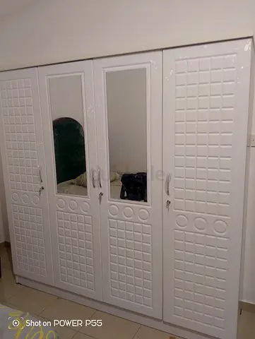 White 4-Door Wardrobe with Mirrors - Good Condition