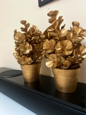 Pair of Golden Decorative Potted Faux Flowers - Set of 2