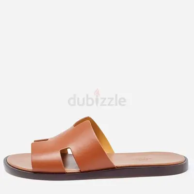 Authentic Hermes Brown Leather Izmir Flat Slides Size 42
