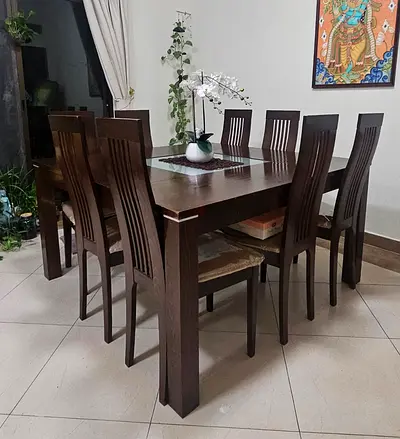 Solid Wood 8-Seater Dining Table Set - Dark Brown(140×140
