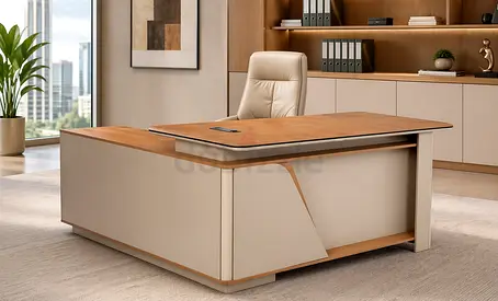 Modern Office Desk with Lockable Storage Cabinet – Wooden Executive Workstation Table for Offices