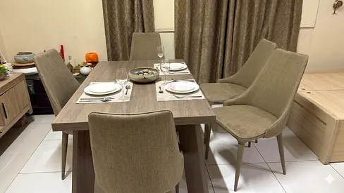 6-Seater Modern Wood Dining Table with Upholstered 04 Chairs - Beige
