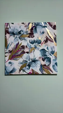 Floral Canvas Wall Art — Blue  Gold Accent Square Painting