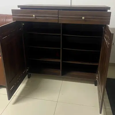 Solid Wood Storage Cabinet with Shelves and Drawers — Dark Finish