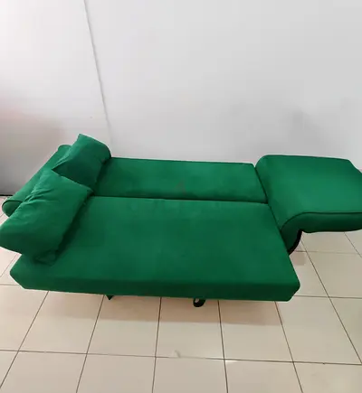 Green velvet sofa bed / futon - converts to double bed