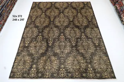 2.5 x 3m Afghan handmade wool Large Dark Brown  Gold Damask Area Rug carpet