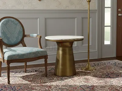 West Elm Side Table Golden Base With Marble Top