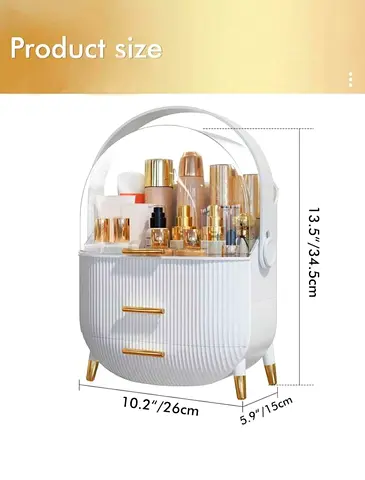 Portable Cosmetic Organizer Box with Drawers and Handle - White