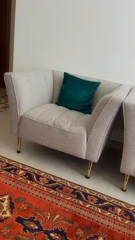 “Grey 6 seater Sofa + 2 Tables (Gold  Grey) – Good Condition”