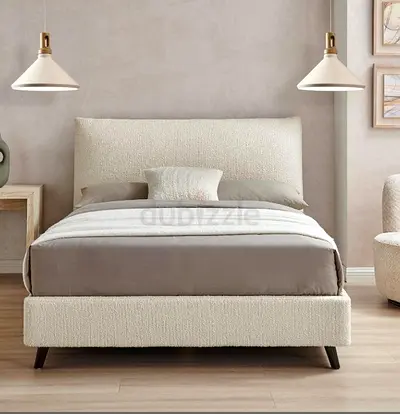 Soft pillow headboard queen boucle bed