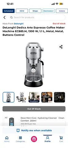 DeLonghi Dedica Arte Espresso Coffee Maker Machine EC885.M, 1300 W, 1.1 L, Metal, Metal, Buttons Con