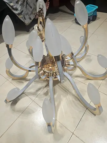 8-Arm White  Gold Ceiling Chandelier with Frosted Glass Shades