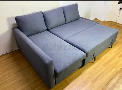 Grey Fabric  Sofa Bed with Pull-Out Double Bed Function