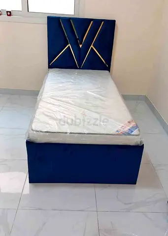 Single Blue Velvet Bed New For Sale