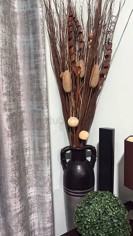 Tall Decorative Floor Vase with Dried Reed Arrangement