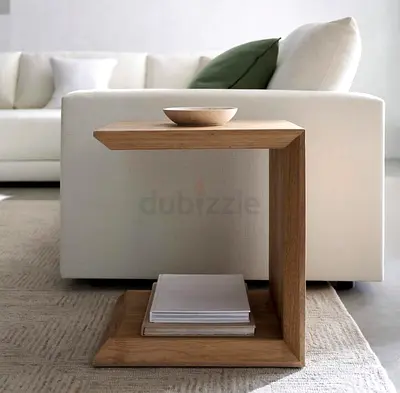 Oak wood side table, C table from Crate  Barrel.