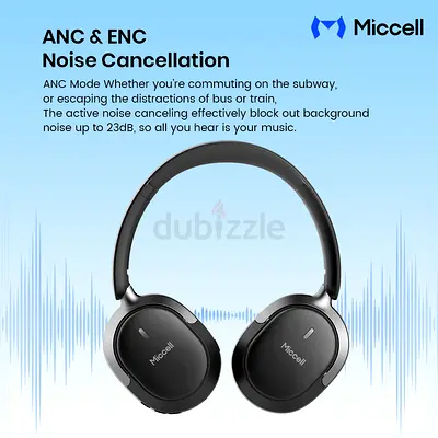 Miccell Over-Ear Wireless Headphones — Noise Cancelling, Foldable, Black