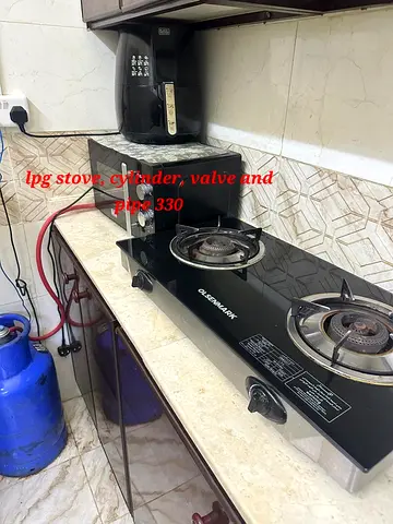 2-burner Glass Top LPG Gas Stove with Cylinder and Hose - Good Working Condition