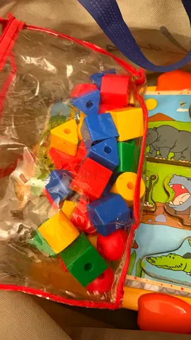 Kids colorful threading beads with puzzle board - used set