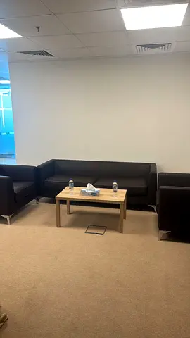 Brown Leather Office Sofa Set with Coffee Table - Good Condition