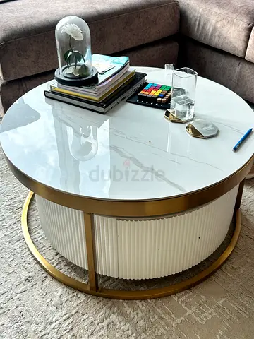 Round Marble-Top Coffee Table with Gold Frame