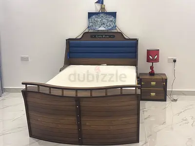 Kids pirate ship Wooden Single Bed with Headboard  Matching Nightstand - Good Condition