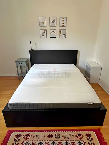 Ikea Queen Black Malm bed frame with Ikea Queen mattress