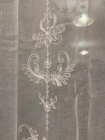 Home Center White Sheer Embroidered Curtain Panel — Light-Filtering (2 pairs)