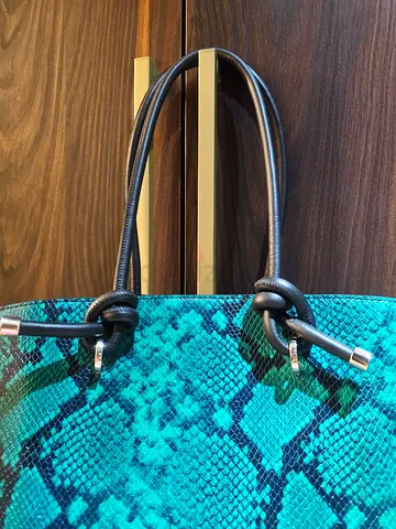 Ted Baker,Teal Snake-Print Tote Bag with Leather Handles - Good Condition