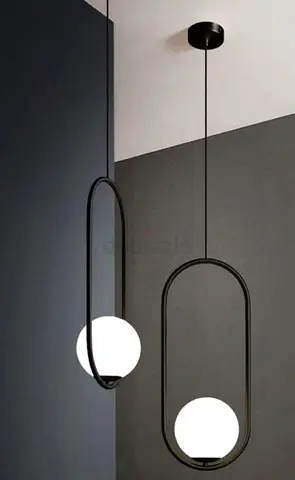 Modern Black Oval Pendant Light with Globe Bulbs — Set of 2