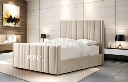 Beige Upholstered Double Bed with Padded Headboard - Excellent Condition