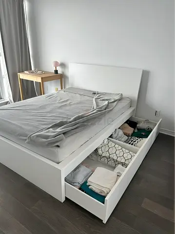 Ikea Queen White Malm bed frame with Ikea Mattress
