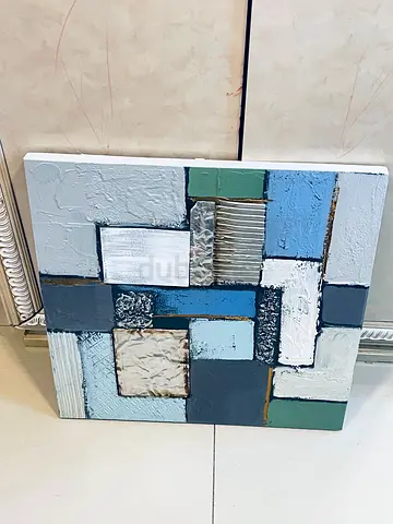 Abstract Textured Geometric Wall Art Painting — Blue  Grey