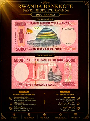 Rwandan 5000 Franc Banknote (National Bank of Rwanda) - Collectible