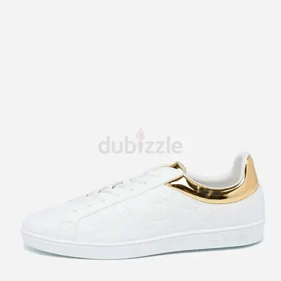 Authentic Louis Vuitton White/Gold Monogram Leather Luxembourg Sneakers Size 42.5