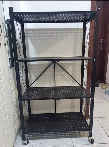 Black Metal 4-Tier Rolling Storage Rack / Shelf Unit