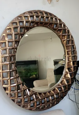 Round Decorative Wall Mirror with Textured Bronze Frame large size.