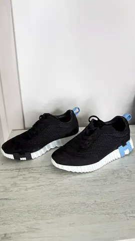 Black Mesh Casual Sneakers with White Ribbed Sole hermes