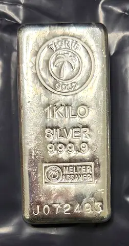 1 Kilo .9999 Fine Silver Bar — Tigris Gold (Serial J072493)