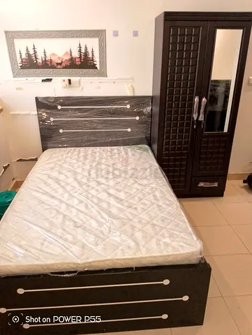 Single Bed with Mattress and Matching Wardrobe - Dark Wood Finish