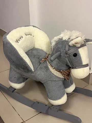 Grey Plush Rocking Horse — Soft