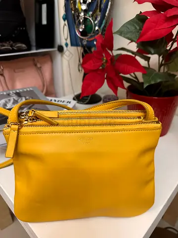 Authentic CELINE Lambskin Small Trio Bag – Saffron Yellow (Excellent Condition))