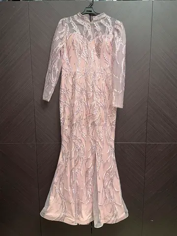 Evening/sequin long sleeve gown - light pink, size M