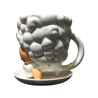 Cute Sheep Ceramic Mug with Saucer — Good Condition